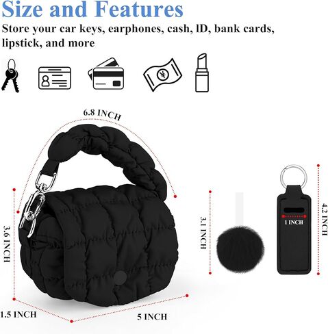 bvya Two Sizes Quilted Wristlet Bag for Women, Puffer Handbags,Evening Bags,Charm Lipstick Bag in Kuwait