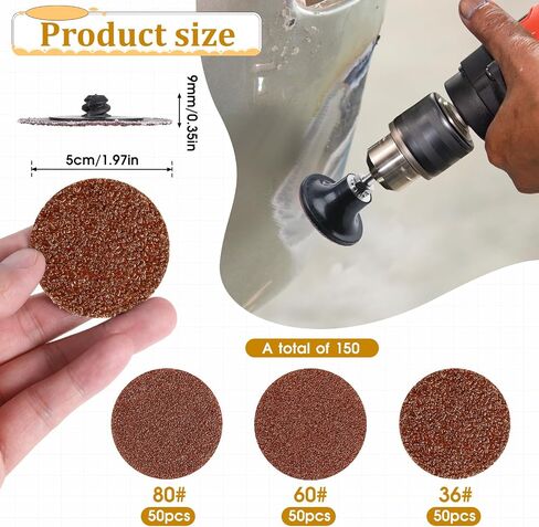 150 Pcs Sanding Discs Sets 2 Inch Surface Conditioning Discs 36/60/80 Grit Roll Lock Die Grinder Sanding Disc for Polish Rust Paint Removal Surface Prep Strip Grind in Saudi Arabia