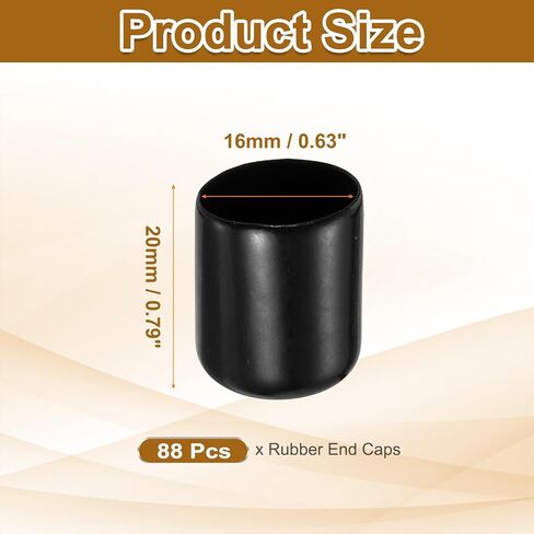 Uxcell 88pcs أغطية نهاية المطاط ، 10.5 ملم (7/16 ") معرف الدائرة المسمار حماة المسمار مرنة تغطي الأغطية لبراغي أنبوب أنبوب معدني ، أسود in Saudi Arabia
