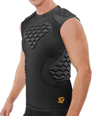 Men's Padded Compression Shirt - Football Rib Protector with EVA Foam Padding, Chest & Back Protection for Football, Rugby, Basketball, Baseball Breathable Impact Dispersion in Kuwait