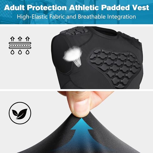 Men's Padded Compression Shirt - Football Rib Protector with EVA Foam Padding, Chest & Back Protection for Football, Rugby, Basketball, Baseball Breathable Impact Dispersion in Kuwait