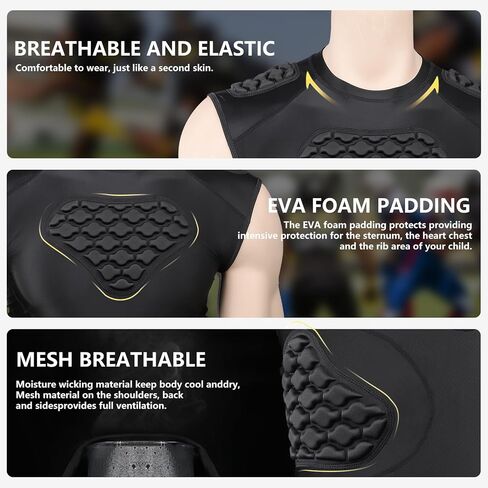 Men's Padded Compression Shirt - Football Rib Protector with EVA Foam Padding, Chest & Back Protection for Football, Rugby, Basketball, Baseball Breathable Impact Dispersion in Kuwait