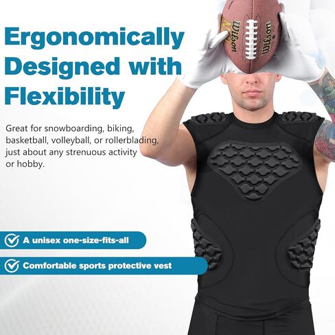 Men's Padded Compression Shirt - Football Rib Protector with EVA Foam Padding, Chest & Back Protection for Football, Rugby, Basketball, Baseball Breathable Impact Dispersion in Kuwait