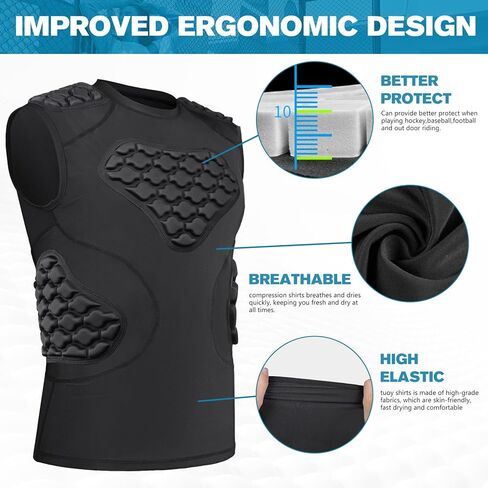 Men's Padded Compression Shirt - Football Rib Protector with EVA Foam Padding, Chest & Back Protection for Football, Rugby, Basketball, Baseball Breathable Impact Dispersion in Kuwait