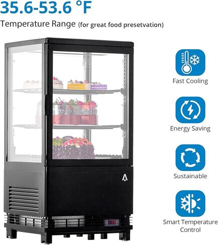 علبة عرض الثلاجة التجارية ، 2.1 متر مكعب. قدم. شاشة المعجنات المبردة مع الباب الزجاجي المقسى ، شاشة المعجنات كونترتوب الثلاجة ، إضاءة LED ، أرفف قابلة للتعديل ، أسود in Kuwait