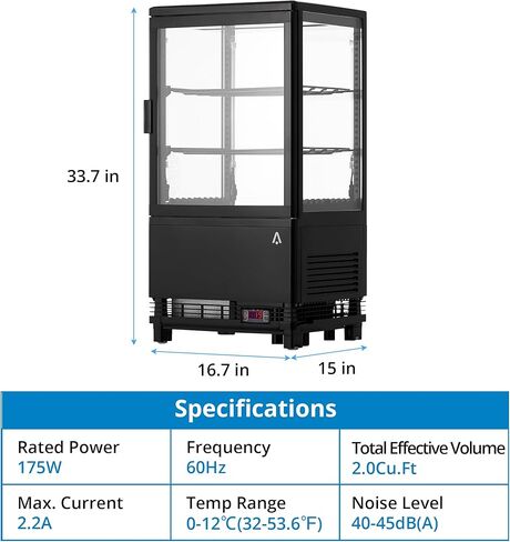 علبة عرض الثلاجة التجارية ، 2.1 متر مكعب. قدم. شاشة المعجنات المبردة مع الباب الزجاجي المقسى ، شاشة المعجنات كونترتوب الثلاجة ، إضاءة LED ، أرفف قابلة للتعديل ، أسود in Kuwait