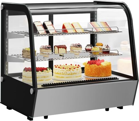 ثلاجة شاشة العرض المبردة كونترتوب 4.24 قدمًا-برودة كعكة زجاجية مع إضاءة LED ، ترموستات رقمية ، نظام مبرد بالهواء ، 3 أرفف كروم-من الفولاذ الأسود واللاشتعال in Kuwait