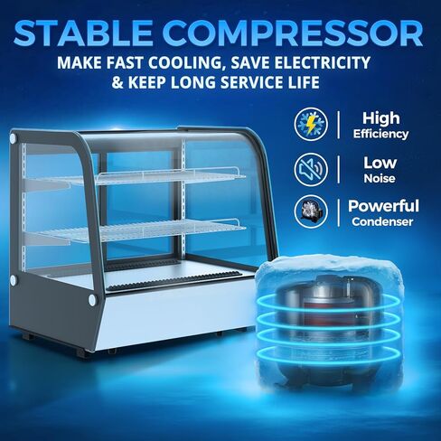 ثلاجة شاشة العرض المبردة كونترتوب 4.24 قدمًا-برودة كعكة زجاجية مع إضاءة LED ، ترموستات رقمية ، نظام مبرد بالهواء ، 3 أرفف كروم-من الفولاذ الأسود واللاشتعال in Kuwait