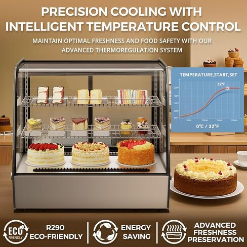 ثلاجة شاشة العرض المبردة كونترتوب 4.24 قدمًا-برودة كعكة زجاجية مع إضاءة LED ، ترموستات رقمية ، نظام مبرد بالهواء ، 3 أرفف كروم-من الفولاذ الأسود واللاشتعال in Kuwait