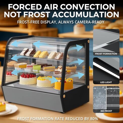 ثلاجة شاشة العرض المبردة كونترتوب 4.24 قدمًا-برودة كعكة زجاجية مع إضاءة LED ، ترموستات رقمية ، نظام مبرد بالهواء ، 3 أرفف كروم-من الفولاذ الأسود واللاشتعال in Kuwait