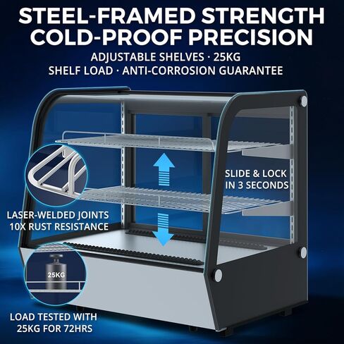 ثلاجة شاشة العرض المبردة كونترتوب 4.24 قدمًا-برودة كعكة زجاجية مع إضاءة LED ، ترموستات رقمية ، نظام مبرد بالهواء ، 3 أرفف كروم-من الفولاذ الأسود واللاشتعال in Kuwait