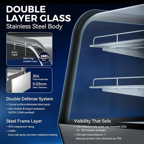 ثلاجة شاشة العرض المبردة كونترتوب 4.24 قدمًا-برودة كعكة زجاجية مع إضاءة LED ، ترموستات رقمية ، نظام مبرد بالهواء ، 3 أرفف كروم-من الفولاذ الأسود واللاشتعال in Kuwait