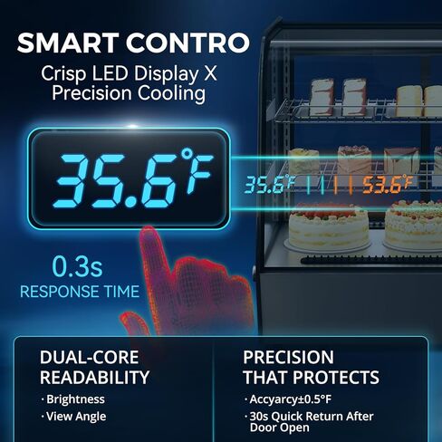 ثلاجة شاشة العرض المبردة كونترتوب 4.24 قدمًا-برودة كعكة زجاجية مع إضاءة LED ، ترموستات رقمية ، نظام مبرد بالهواء ، 3 أرفف كروم-من الفولاذ الأسود واللاشتعال in Kuwait