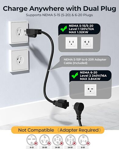 Level 1&2 Tesla Charger, Tesla Mobile Charger with 16 Amp Adjustable Current & 21ft Cable, 110V-240V, NEMA 6-20 Plug & NEMA 5-15 Plug, Home Charger for All Tesla Models X/Y/3/S Cybertruck in Saudi Arabia