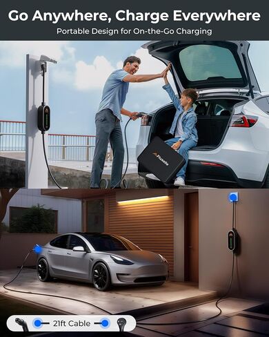 Level 1&2 Tesla Charger, Tesla Mobile Charger with 16 Amp Adjustable Current & 21ft Cable, 110V-240V, NEMA 6-20 Plug & NEMA 5-15 Plug, Home Charger for All Tesla Models X/Y/3/S Cybertruck in Saudi Arabia