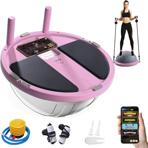 ZPZ Half Balance Ball Trainer ، تمرينات محمولة قابلة للنفخ قابلة للنفخ كرة الثبات مع لعبة التوازن القائمة على التطبيق ، نطاقات المقاومة بيلاتيس ، مضخة القدم ، قاعدة غير قابلة للانزلاق للتدريبات الكاملة للجسم ، صالة الألعاب الرياضية المنزلية وتخزين سهلة (1 in Saudi Arabia