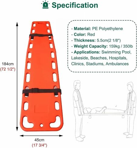 Adjustable Spine Board for Patients, Reusable Water-Resistant Stretcher with Safety Straps, CPR Backboard for First Responders – Emergency Rescue Equipment (Red) in Saudi Arabia