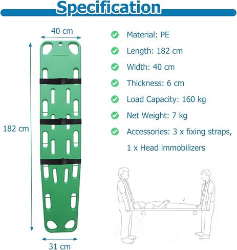 Water Floating Spine Board Stretcher with Head Immobilizer & Straps, Lifeguard Rescue Backboard for Pools/Seaside, 160 Kg Capacity, Durable & Lightweight for Emergency Response in Saudi Arabia