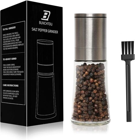 Original Stainless Steel Pepper Grinder or Salt Mill 1pk - Coarseness Adjustable Sea Salt Grinder or Pepper Mill Grinder - Small Manual Salt Pepper Shakers with Glass Container in Saudi Arabia