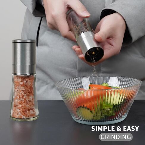 Original Stainless Steel Pepper Grinder or Salt Mill 1pk - Coarseness Adjustable Sea Salt Grinder or Pepper Mill Grinder - Small Manual Salt Pepper Shakers with Glass Container in Saudi Arabia