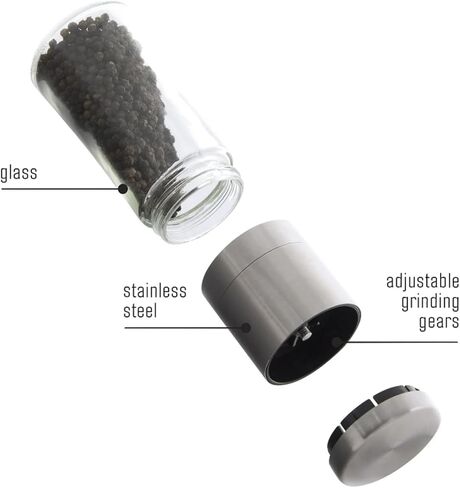 Original Stainless Steel Pepper Grinder or Salt Mill 1pk - Coarseness Adjustable Sea Salt Grinder or Pepper Mill Grinder - Small Manual Salt Pepper Shakers with Glass Container in Saudi Arabia