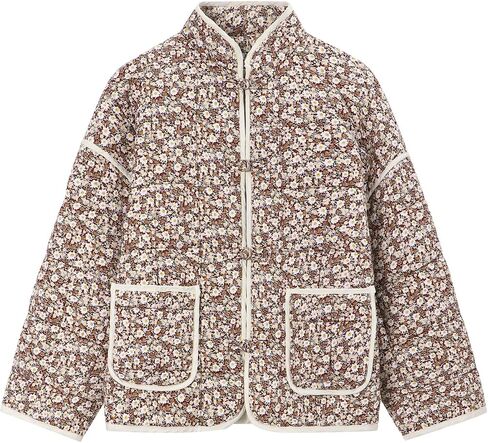 Muchpow Quilted Puffer Jacket for women Floral Printed Lightweight Cropped Button Down Outerwear with Pockets in Saudi Arabia