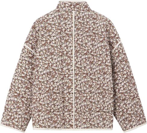 Muchpow Quilted Puffer Jacket for women Floral Printed Lightweight Cropped Button Down Outerwear with Pockets in Saudi Arabia