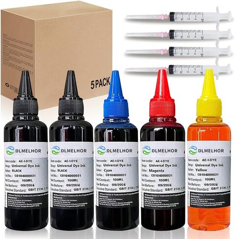 مجموعة ملء حبر الصبغة العالمية لـ HP Canon Brother Lexmark Samsung Dell Kodak Inkjet Printers 6 Color Set 6PCS (BK+CMY+LC+LM) خراطيش متوافقة مع نظام CISS CIS مع 4 محاقن in Kuwait