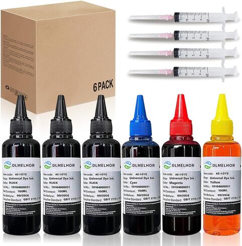 مجموعة ملء حبر الصبغة العالمية لـ HP Canon Brother Lexmark Samsung Dell Kodak Inkjet Printers 6 Color Set 6PCS (BK+CMY+LC+LM) خراطيش متوافقة مع نظام CISS CIS مع 4 محاقن in Kuwait