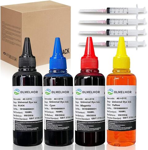 Universal Dye Ink Refill Kit for HP Canon Brother Lexmark Samsung Dell Kodak Inkjet Printers 6 Color Set 6pcs(BK+CMY+LC+LM) Compatible Cartridges Refillable Cartridge CISS CIS System with 4 Syringes in Kuwait