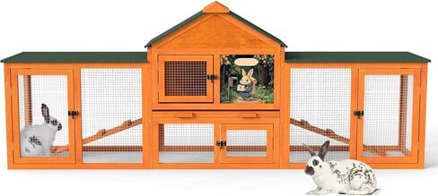 COZIWOW 2 Story 83"Wood Assembled Rabbit Hutch Indoor&Outdoor Bunny Cage with Double Runs and Weatherproof Roof, Guinea Pig Pet House for Small Animals（Gray） in Saudi Arabia