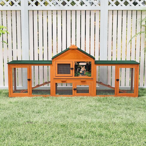 COZIWOW 2 Story 83"Wood Assembled Rabbit Hutch Indoor&Outdoor Bunny Cage with Double Runs and Weatherproof Roof, Guinea Pig Pet House for Small Animals（Gray） in Saudi Arabia