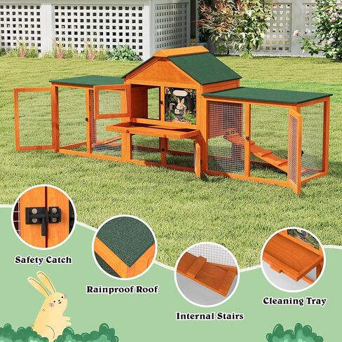 COZIWOW 2 Story 83"Wood Assembled Rabbit Hutch Indoor&Outdoor Bunny Cage with Double Runs and Weatherproof Roof, Guinea Pig Pet House for Small Animals（Gray） in Saudi Arabia