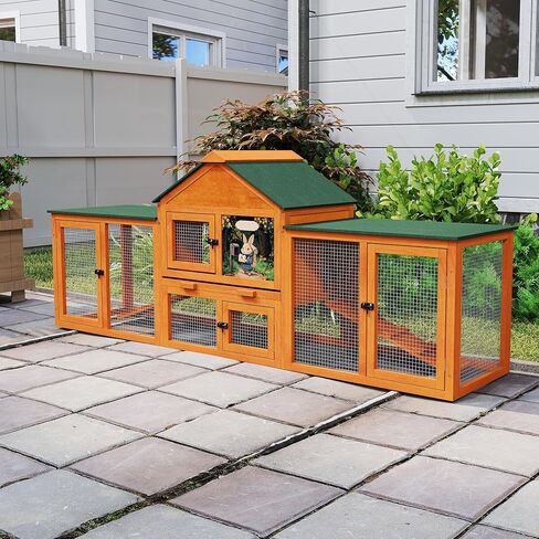 COZIWOW 2 Story 83"Wood Assembled Rabbit Hutch Indoor&Outdoor Bunny Cage with Double Runs and Weatherproof Roof, Guinea Pig Pet House for Small Animals（Gray） in Saudi Arabia