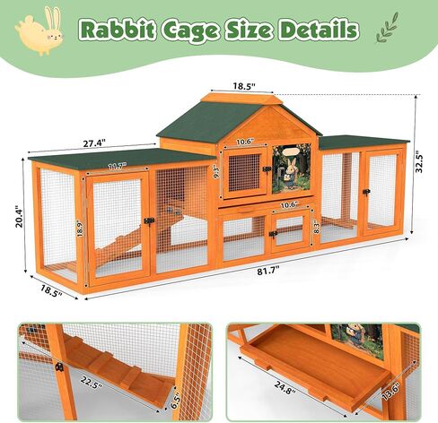 COZIWOW 2 Story 83"Wood Assembled Rabbit Hutch Indoor&Outdoor Bunny Cage with Double Runs and Weatherproof Roof, Guinea Pig Pet House for Small Animals（Gray） in Saudi Arabia