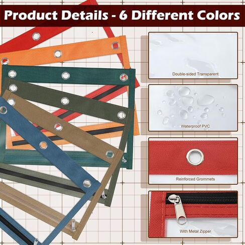 LINCIA 36 PACK PENCIL POCNES FOR 3 RING BINDER مع أكياس قلم رصاص السوستة السوستة ، 6 ألوان ، علبة قلم رصاص مع نافذة صافية مزدوجة على الوجهين للوازم المكتبي (المعكرونات) in Kuwait