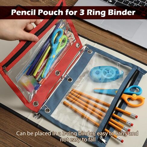LINCIA 36 PACK PENCIL POCNES FOR 3 RING BINDER مع أكياس قلم رصاص السوستة السوستة ، 6 ألوان ، علبة قلم رصاص مع نافذة صافية مزدوجة على الوجهين للوازم المكتبي (المعكرونات) in Kuwait