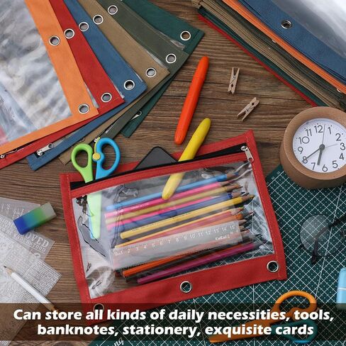 LINCIA 36 PACK PENCIL POCNES FOR 3 RING BINDER مع أكياس قلم رصاص السوستة السوستة ، 6 ألوان ، علبة قلم رصاص مع نافذة صافية مزدوجة على الوجهين للوازم المكتبي (المعكرونات) in Kuwait