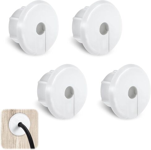 4Pcs Wall Cable Pass Through Grommet, 1'' Plastic Cable Feed Through Bushing, Compatible Wall Hole Cable Routing Kit, Cords Hole Covers Wall Bushing Grommet for Cables Wires Furniture (White) in Kuwait