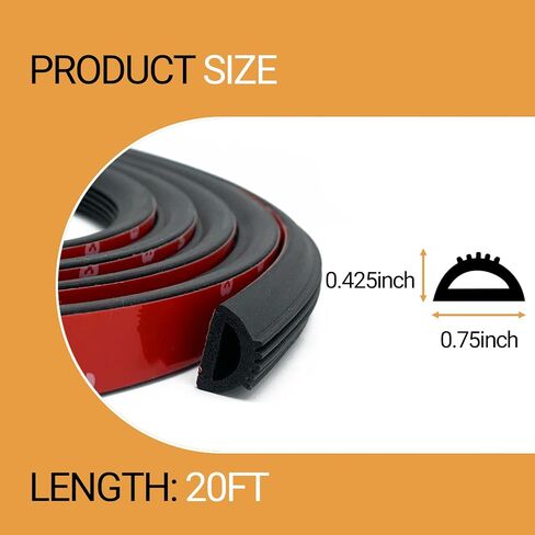 D Shape Rubber Weather Stripping, Self-Adhesive EPDM Rubber Seal Strip Gasket for Automotive, RV Slide Out Seal, Marine, Garage Doors/Window and More - 0.75" Width, 0.425" Height - 20FT in Kuwait