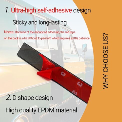 D Shape Rubber Weather Stripping, Self-Adhesive EPDM Rubber Seal Strip Gasket for Automotive, RV Slide Out Seal, Marine, Garage Doors/Window and More - 0.75" Width, 0.425" Height - 20FT in Kuwait