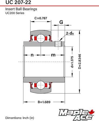 Maple Ace UC207-22 INSERT تحمل 1-3/8 "يتحمل ، OD كروي مع مسامير محددة وثقب التشحيم in Saudi Arabia