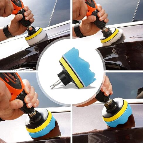 GOH DODD 33 Pieces 4 Inch Buffing Polishing Pads, Car Foam Drill Polishing Pad Kit Sponge Pads Buffer Polisher Kit Headlight Restoration Kit with Wool Pads for Car Polishing, Waxing and Cleaning in Saudi Arabia