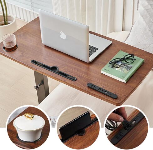 Over Bed Table Pneumatic Adjustable Height Stand Desk with Hidden Casters Foldable Mobile Laptop Computer Standing Desk with USB Ports Pad in Saudi Arabia