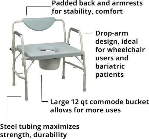 كرسي McKesson Heavy-Duty Commode Corsh مع 12 QT دلو ، 1000 رطل من الوزن ، 23 1/4 في عرض المقعد ، 1 عدد in Saudi Arabia