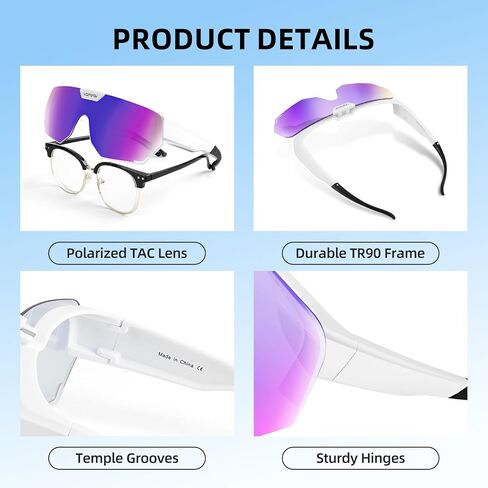 Polarized Sunglasses over Prescription Glasses Flip up Sports Sunglasses for Men Women Oversized UV Protection Shades in Kuwait
