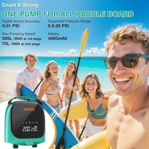 Agptek Paddle Board Pump Electric SUP مضخة SUP قابلة لإعادة شحن البطارية مدتها 20PSI PORTIBLE SUP PUMP ، موصل السيارات 12 فولت DC ELECTRON in Saudi Arabia