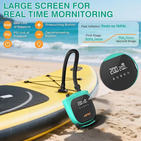 Agptek Paddle Board Pump Electric SUP مضخة SUP قابلة لإعادة شحن البطارية مدتها 20PSI PORTIBLE SUP PUMP ، موصل السيارات 12 فولت DC ELECTRON in Saudi Arabia