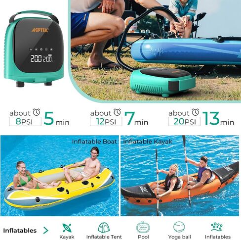 Agptek Paddle Board Pump Electric SUP مضخة SUP قابلة لإعادة شحن البطارية مدتها 20PSI PORTIBLE SUP PUMP ، موصل السيارات 12 فولت DC ELECTRON in Saudi Arabia