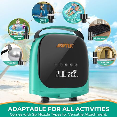 Agptek Paddle Board Pump Electric SUP مضخة SUP قابلة لإعادة شحن البطارية مدتها 20PSI PORTIBLE SUP PUMP ، موصل السيارات 12 فولت DC ELECTRON in Saudi Arabia